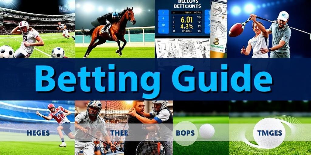 Sports betting guide showing various sports like football, horse racing, tennis with betting concepts