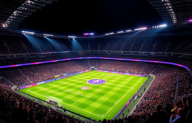 Premier League betting preview showing stadium atmosphere with football pitch and betting statistics